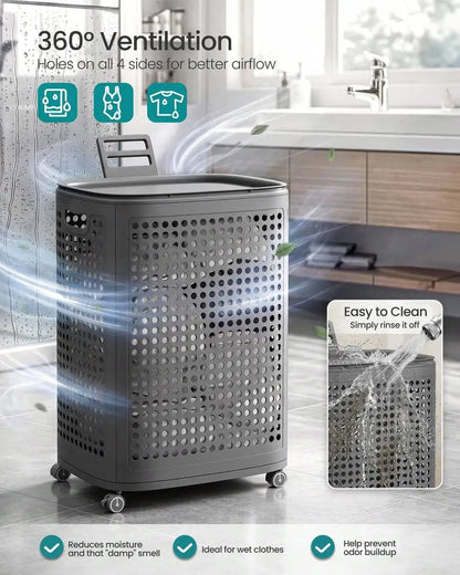 Laundry Hamper With Wheels, Plastic Laundry Basket, 19.8 Gallons (75 L), Slim Storage Basket, For Bathroom, Bedroom