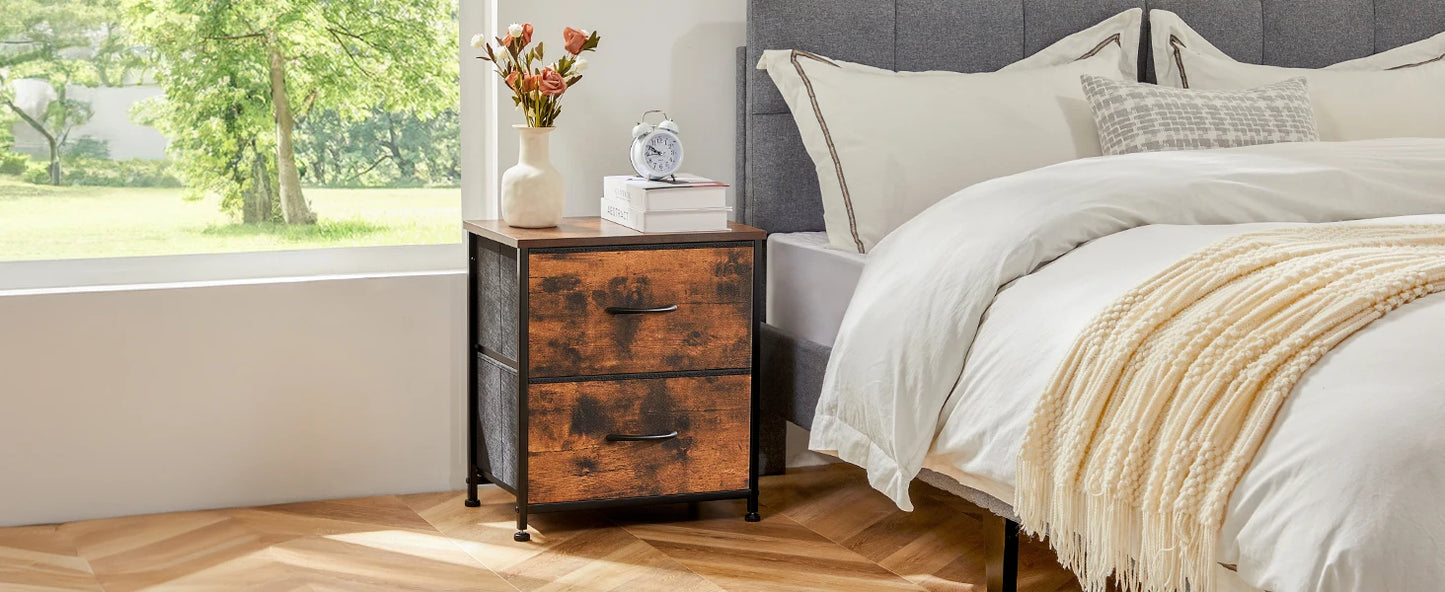 Nightstand, Table Storage For Bedroom 2 Fabric Drawers