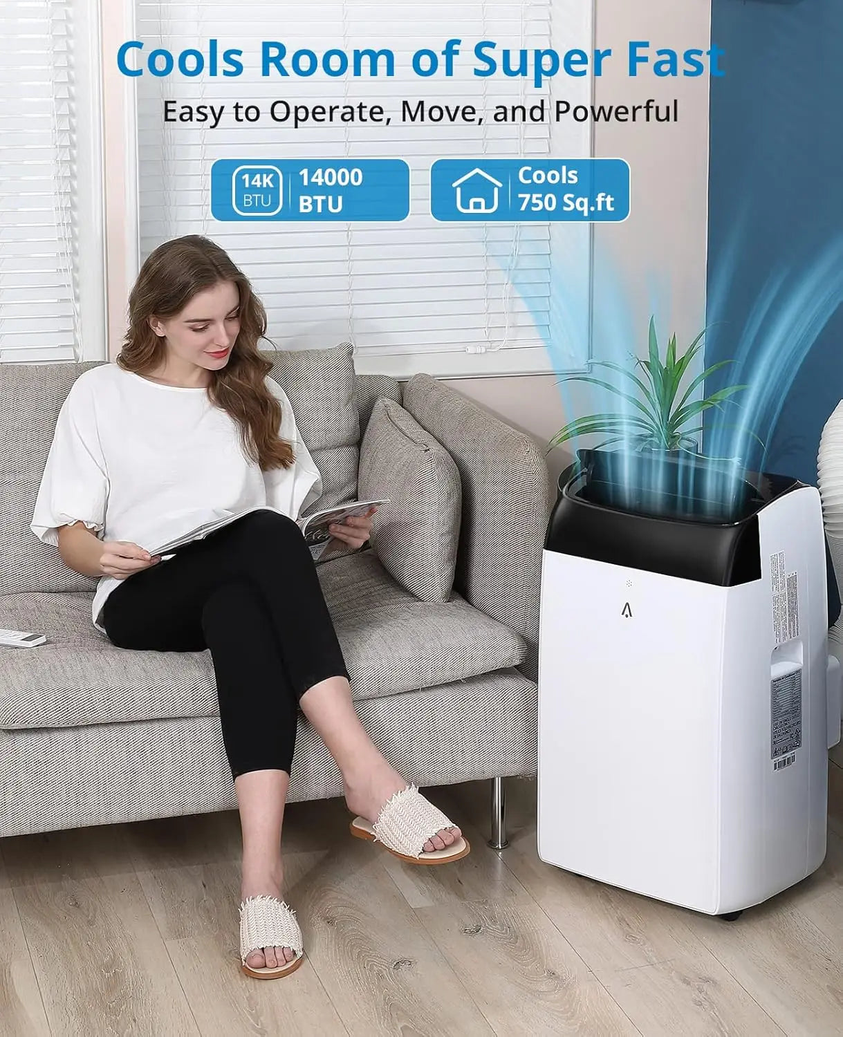 14000 BTU Portable Air Conditioner, 3-In-1 Free Standing Cooling AC Unit With Fan, Dehumidifier, Remote Control, Sleep Mode