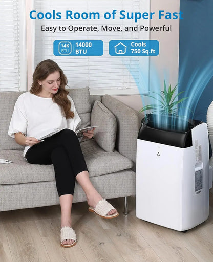14000 BTU Portable Air Conditioner, 3-In-1 Free Standing Cooling AC Unit With Fan, Dehumidifier, Remote Control, Sleep Mode