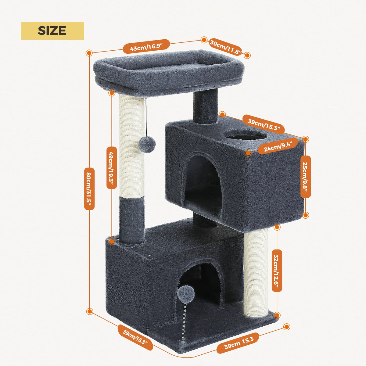 Large Cat Tree for Indoor Cats, Multi-Level Tower with Spacious Condos, Sisal Scratching Pad