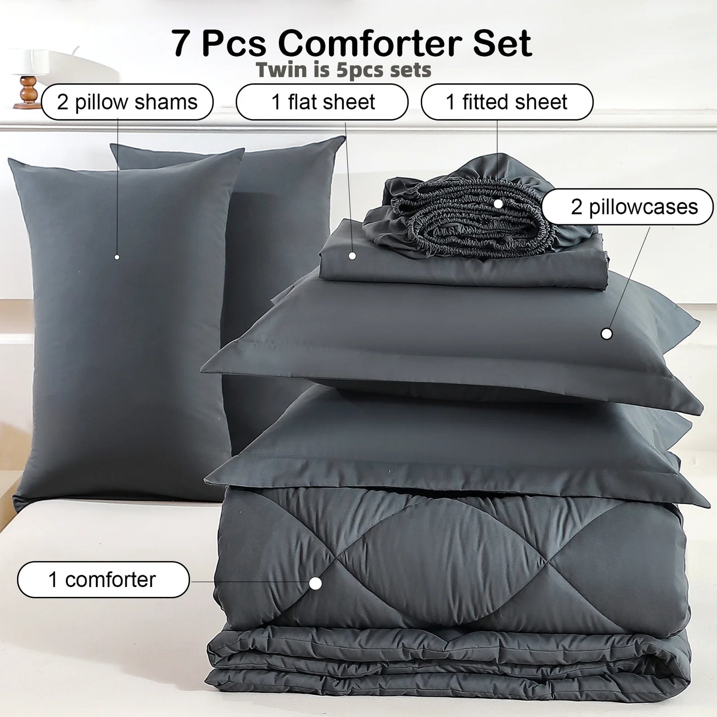 5pcs/7pcs Bedding Sets - Comforter ,Flat Sheet ,Fitted Sheet and Pillowcases