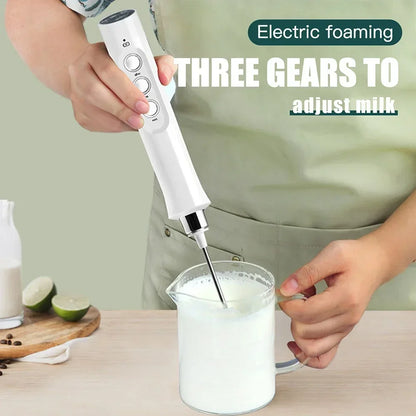 USB Rechargeable Milk Frother, Mini Handheld Electric Foam Maker, 3 Speed Stainless Steel Whisks for Latte Coffee Cappuccino Hot Chocolate