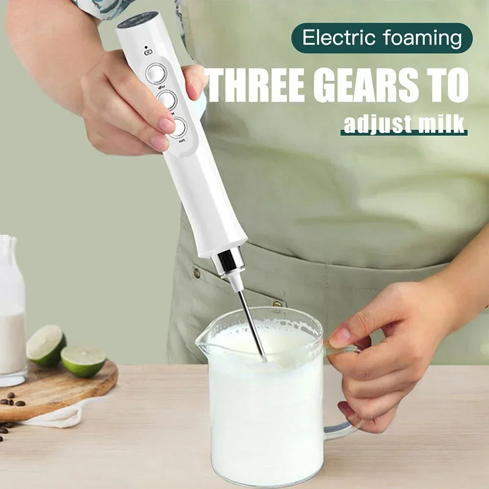 USB Rechargeable Milk Frother, Mini Handheld Electric Foam Maker, 3 Speed Stainless Steel Whisks for Latte Coffee Cappuccino Hot Chocolate