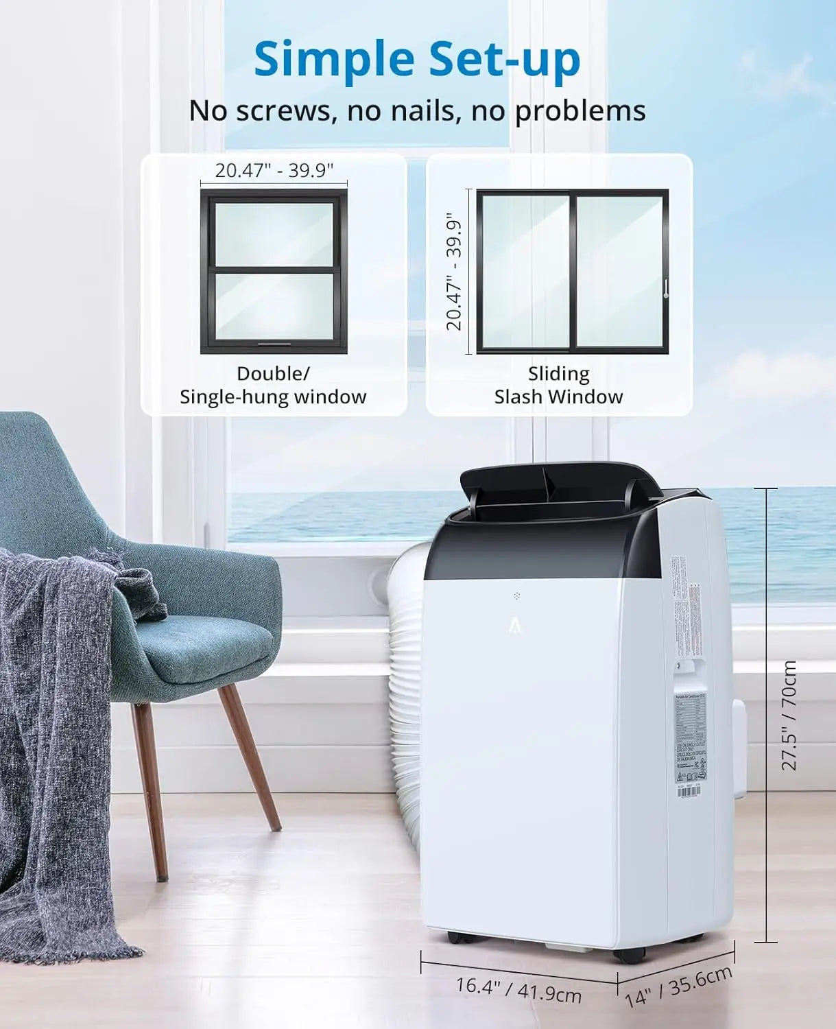 14000 BTU Portable Air Conditioner, 3-In-1 Free Standing Cooling AC Unit With Fan, Dehumidifier, Remote Control, Sleep Mode