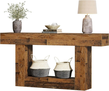 63" Console Table, Farmhouse 2-Tier Entryway Table with U-Shaped Base, Narrow Long Wood Sofa Table, Behind Couch Table