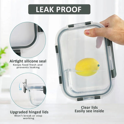 10-Pack Glass Meal Prep Containers with Lids, Airtight Food Storage for Microwave, Oven, Freezer & Dishwasher