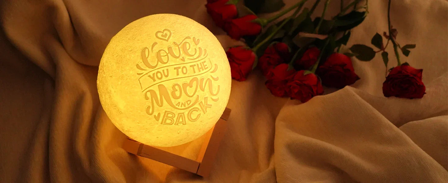 Engraved Moon Lamp, 16 Colors, Romantic Fall Decor Piece with Remote Control and Wooden Base 5.9 inch