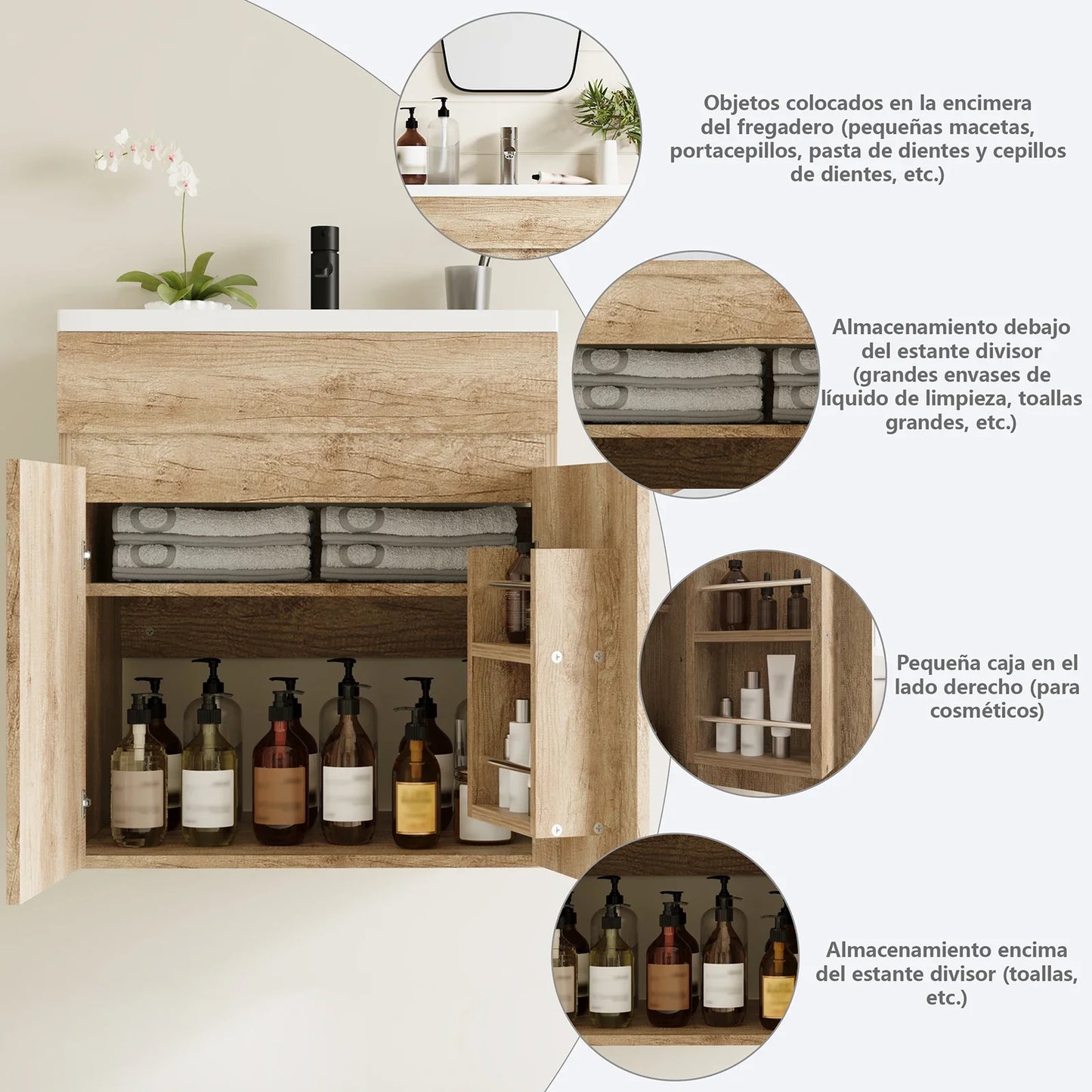 Bathroom Vanity Sink with Wood Cabinet and Washbasin
