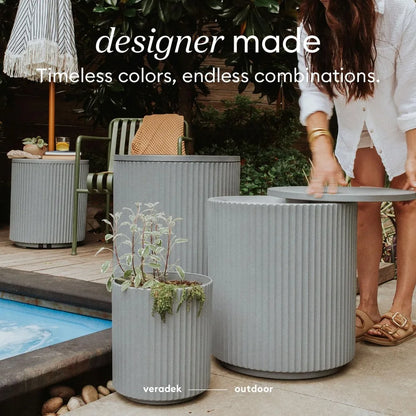 21in Outdoor Cooler Side Table, Modern, Stone-Plastic Composite,Weather Resistant