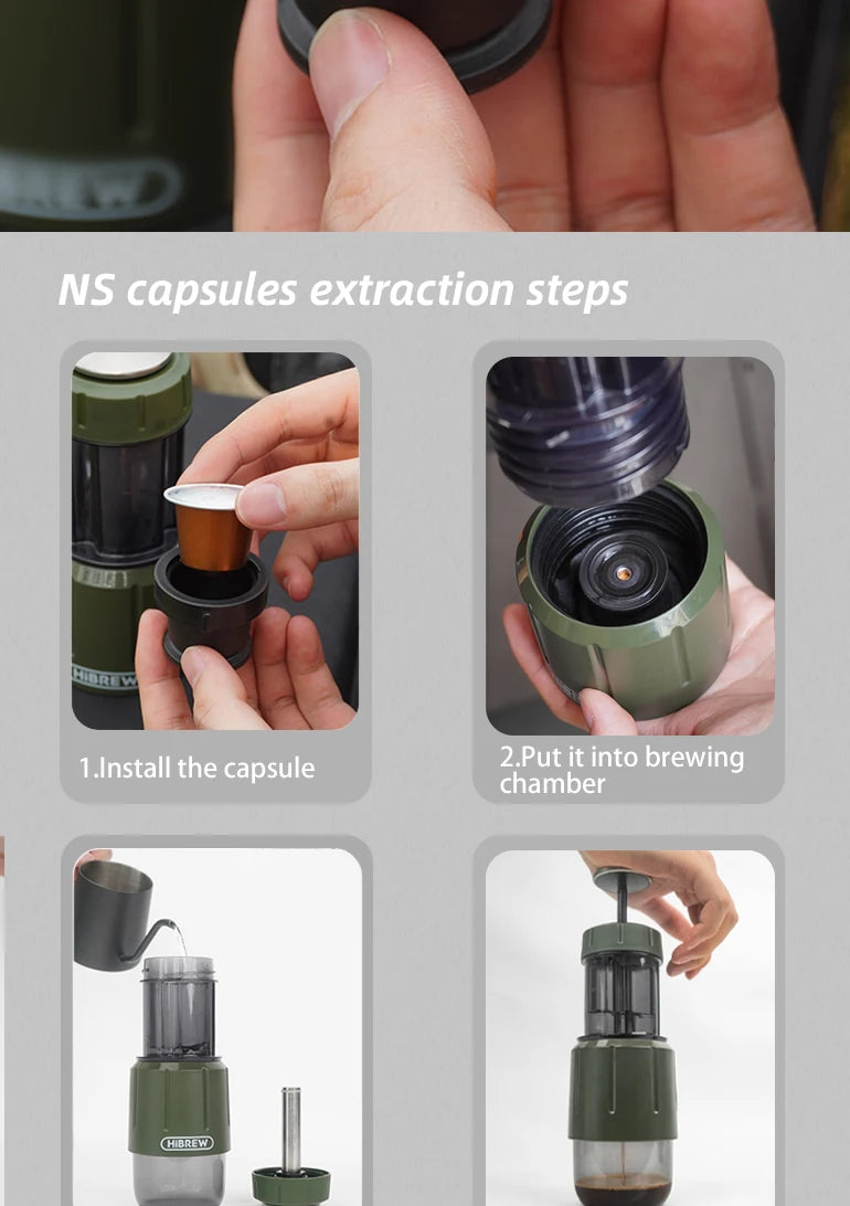 2 in 1 Portable Coffee Machine, Hot/Cold Water Manual Espresso Maker For Capsule & Ground