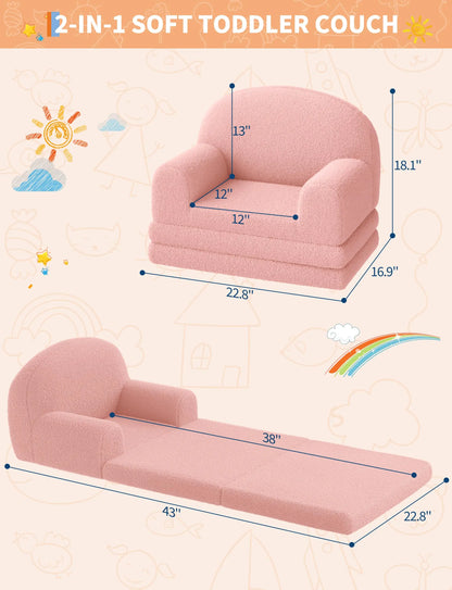 2 In 1 Kids Armchair And Folding Foam Bed, Soft Sherpa Fabric, Ideal For Playroom, Kids' Bedroom