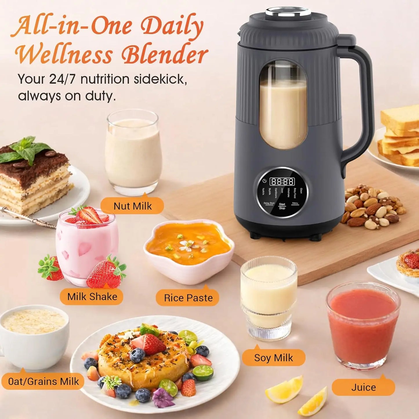 Automatic Nut Milk Maker Machine for Homemade Oat Almond Soy Plant-Based Milk Juice Milkshake