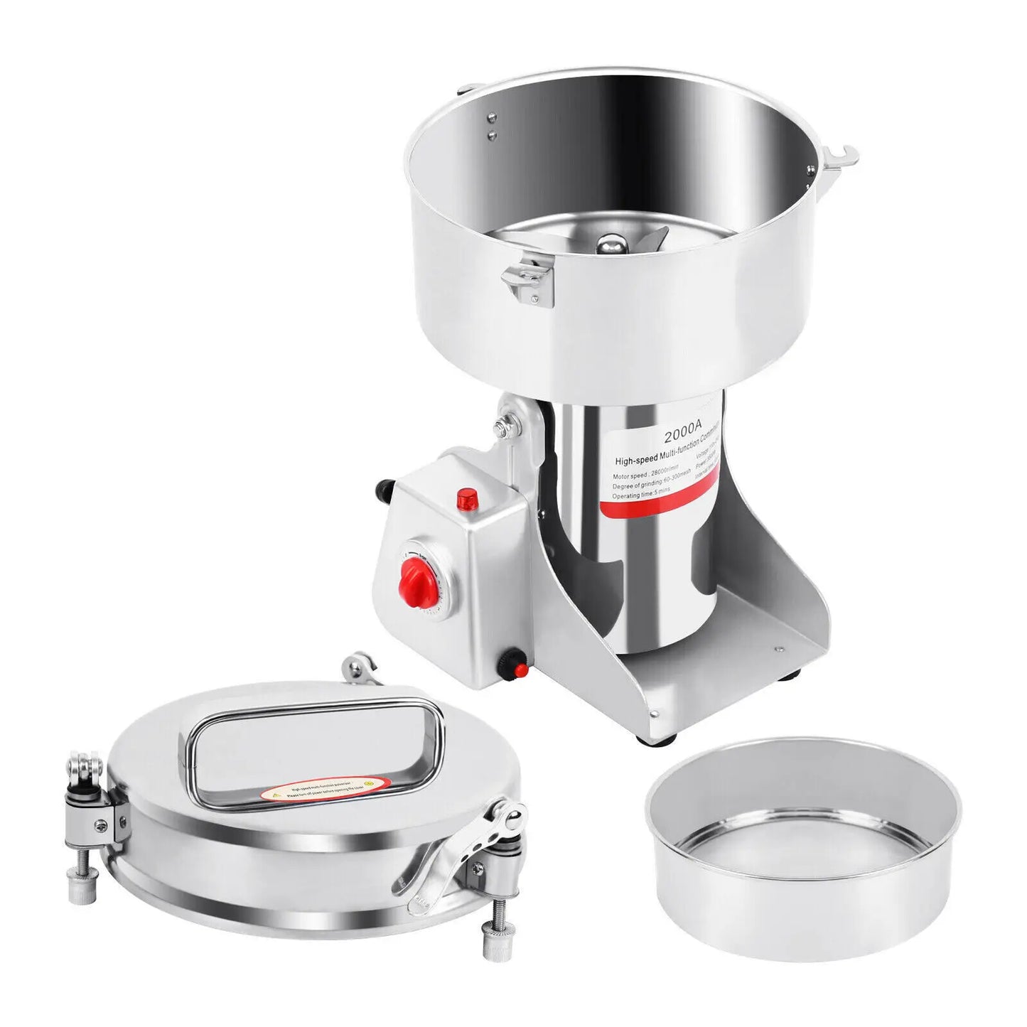 2000G Electric Stainless Steel Grain Mill Grinder, Pulverizer Powder Machine, for Dry Herbs Grains Spices Cereals Coffee Corn