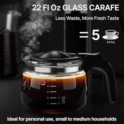 Programmable Automatic Coffee Maker with Grinder for Hot and Cold Brew , 22 oz Glass Carafe with Timer and Removable Filter