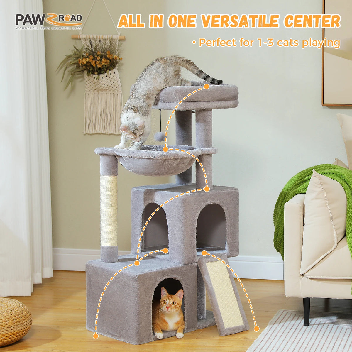 Large Cat Tree for Indoor Cats, Multi-Level Tower with Spacious Condos, Sisal Scratching Pad