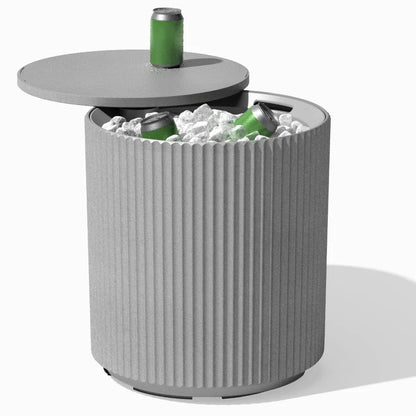 21in Outdoor Cooler Side Table, Modern, Stone-Plastic Composite,Weather Resistant