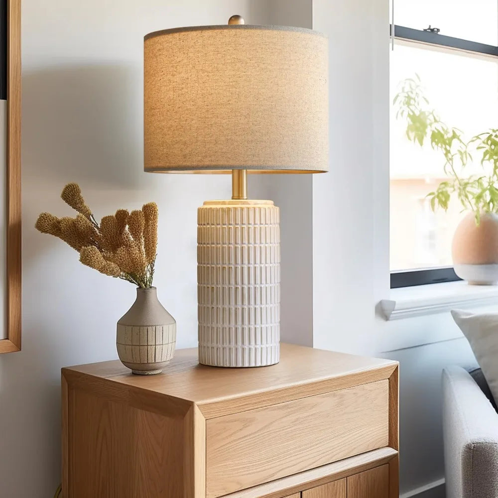 Modern Ceramic Table Lamp Set of 2, Beige White