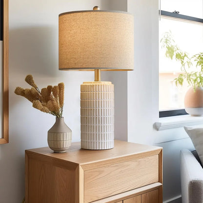 Modern Ceramic Table Lamp Set of 2, Beige White