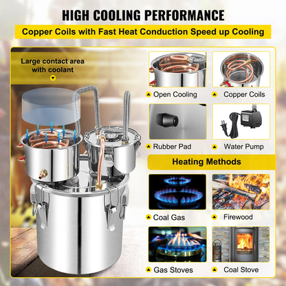 50L Alcohol Water Distiller, Stainless Steel Brewing Machine for Whisky Wine Beer Dispenser