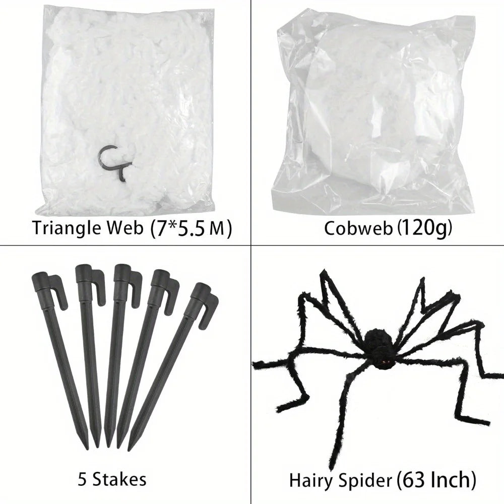 Halloween Decoration Outdoor 59'' Giant Spider with 400 sqft Spider Web, Outside Decor, Stretchy Triangular Spiderweb 23 x 18 ft for Yard, Haunted House, Photobooth Props