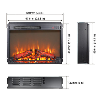 23 Inch Electric Fireplace Insert, Ultra Thin Space Heater with Realistic Dancing Flame and Log Set