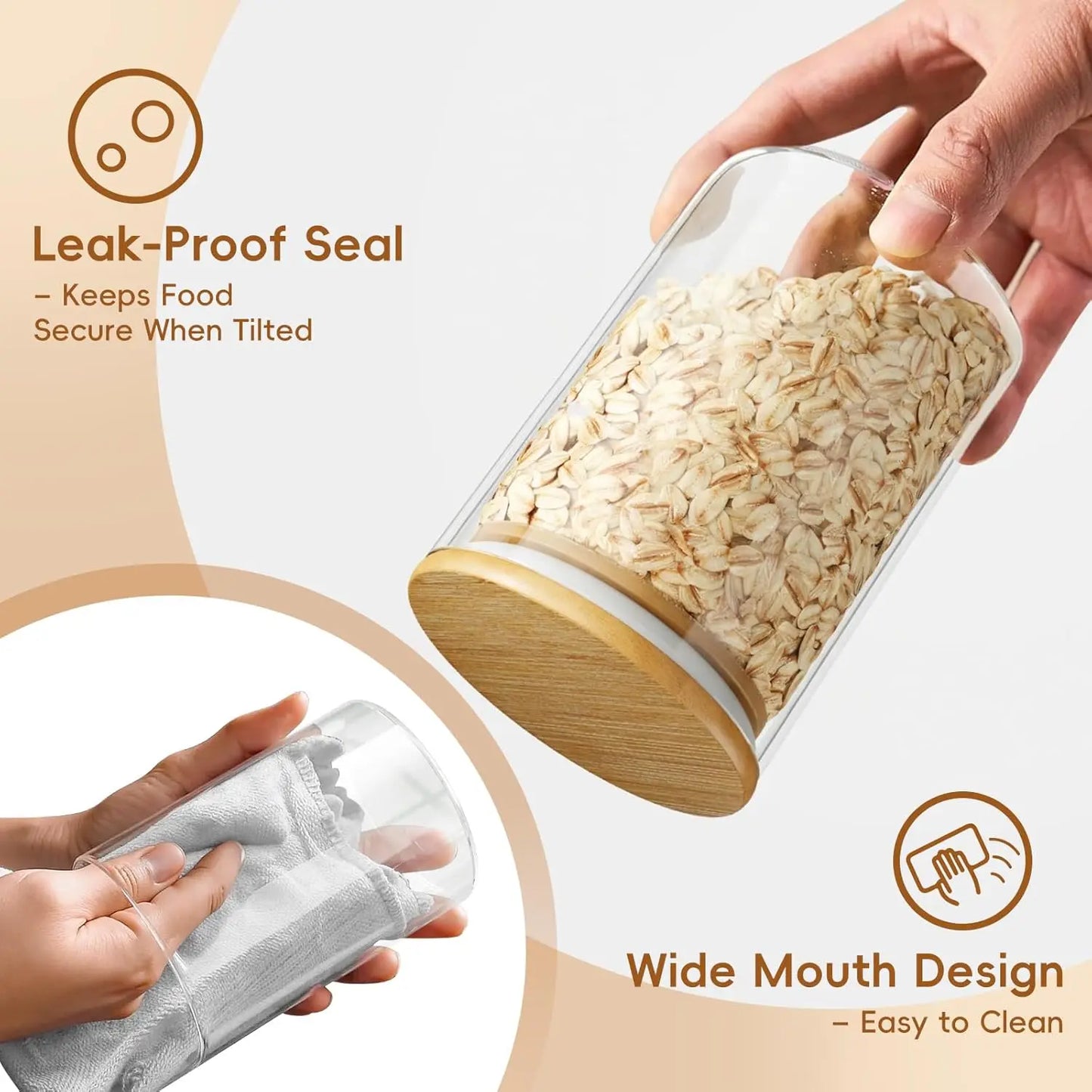 Glass Container, 15oz Airtight Canister with Bamboo Lid and Spoon, for Coffee Beans, Spices