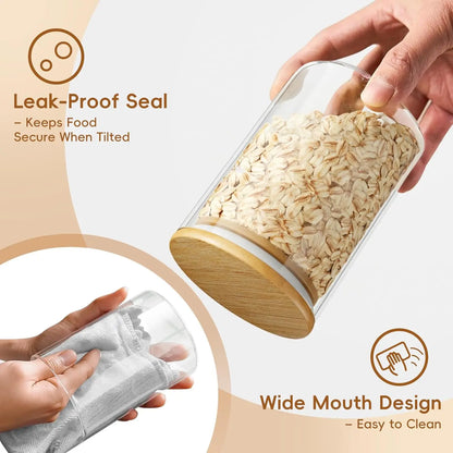 Glass Container, 15oz Airtight Canister with Bamboo Lid and Spoon, for Coffee Beans, Spices