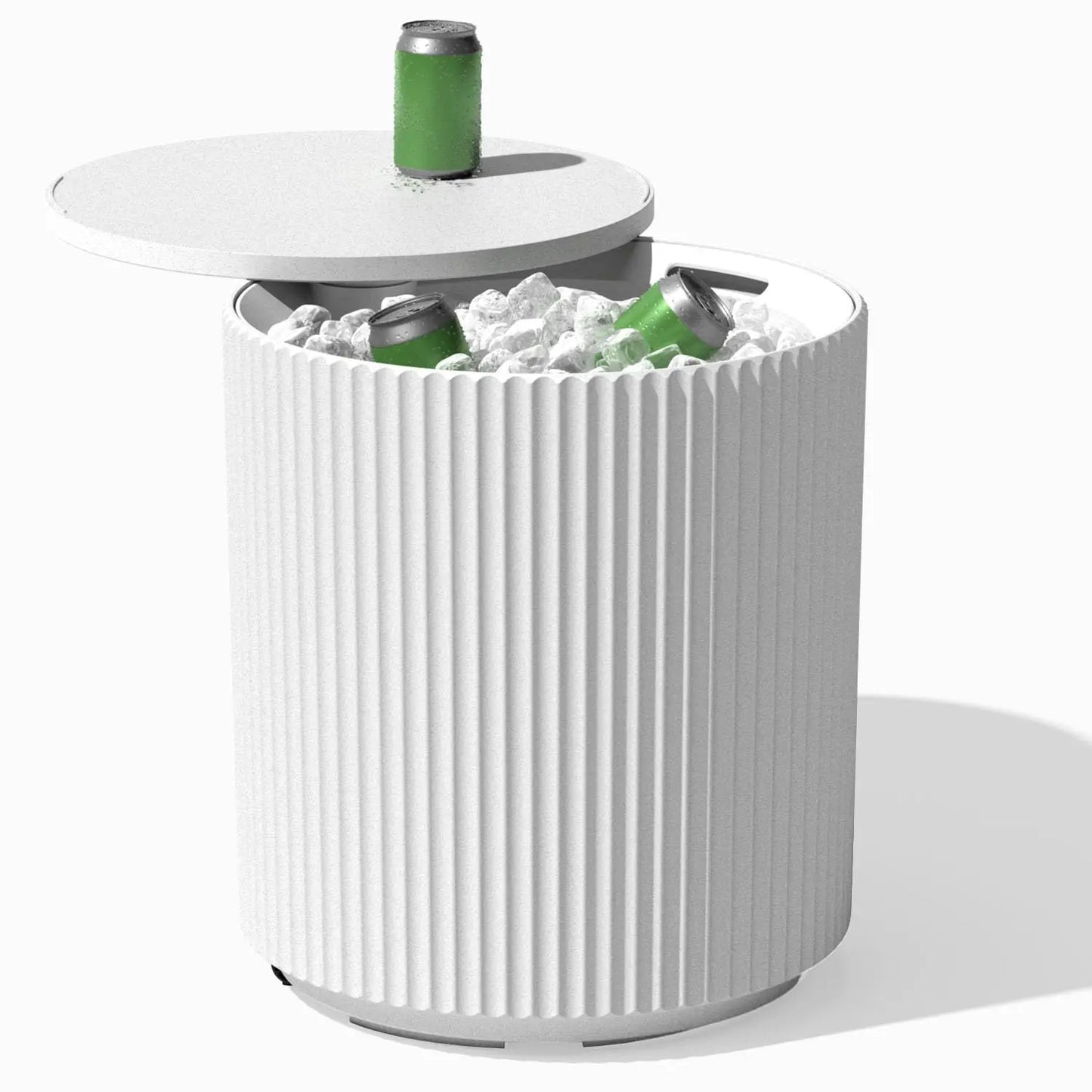 21in Outdoor Cooler Side Table, Modern, Stone-Plastic Composite,Weather Resistant