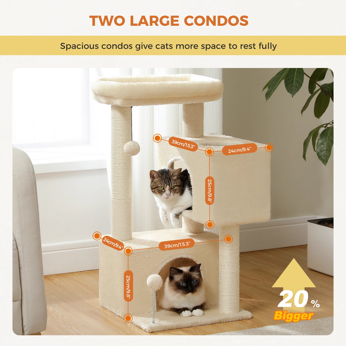 Large Cat Tree for Indoor Cats, Multi-Level Tower with Spacious Condos, Sisal Scratching Pad