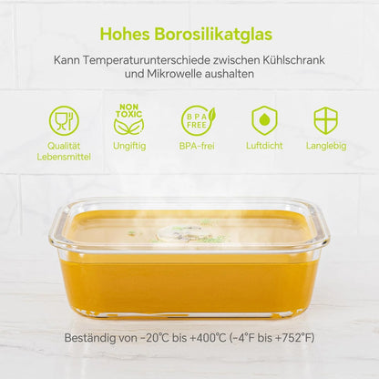8-Pack Airtight Glass Food Storage Containers for Microwave,Oven,Freezer and Dishwasher