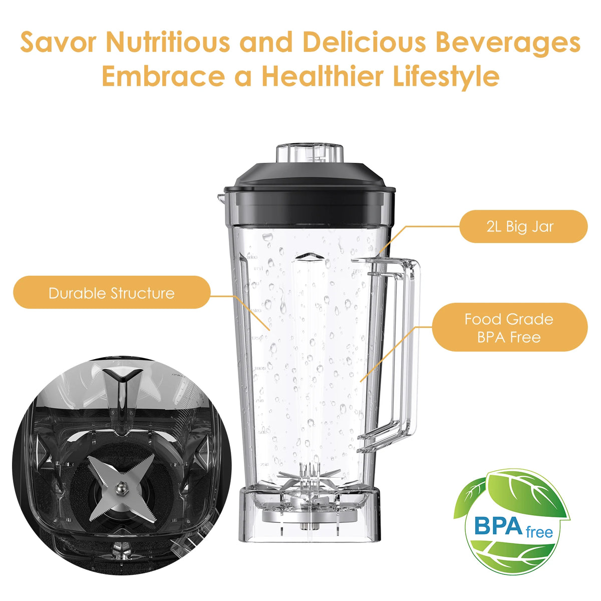 BPA Free 3HP 2200W Heavy Duty Grade Blender, Mixer, Juicer -  High Power Food Processor