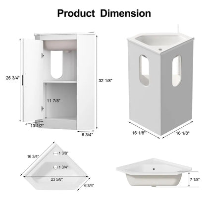 Corner Bathroom Vanity with Sink Combo, Freestanding Wall Mounted Storage Cabinet, White Ceramic Sink