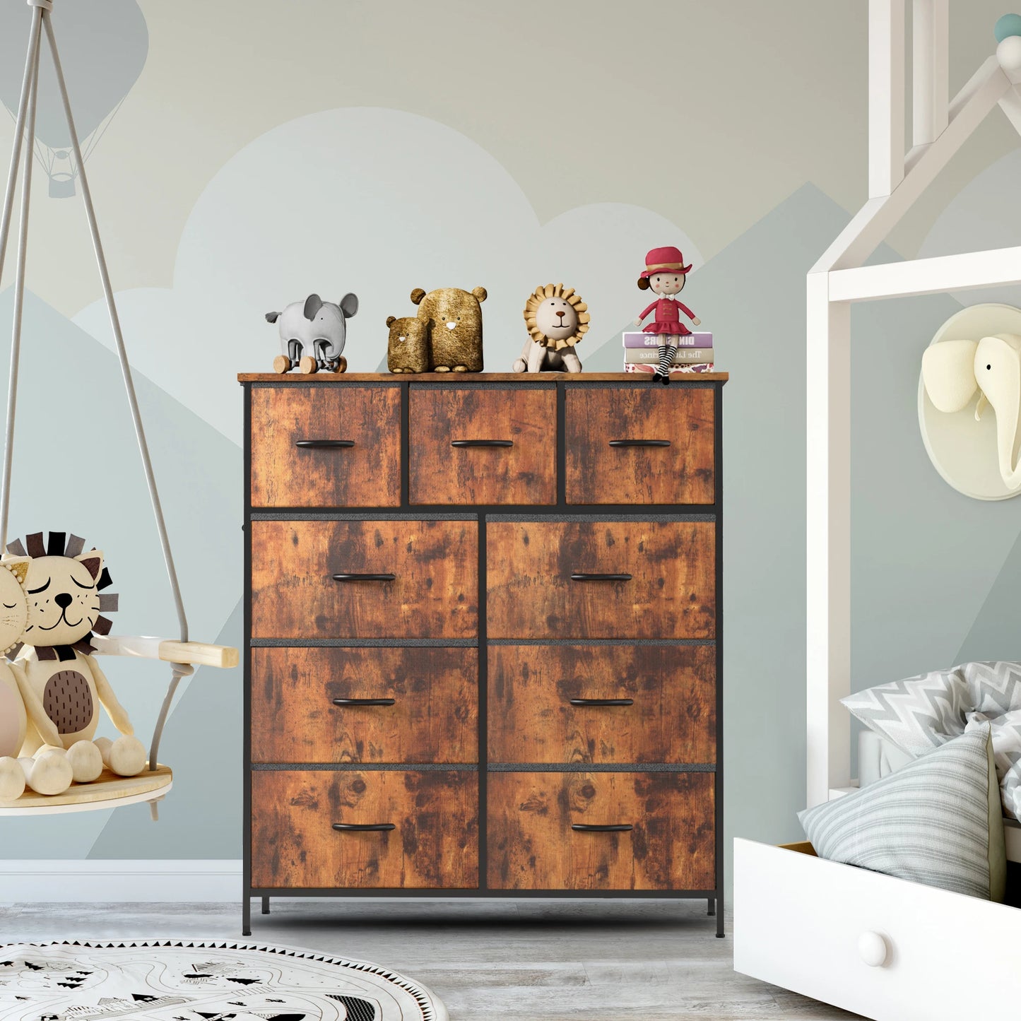 Dresser For Bedroom With 9 Fabric Storage Drawers, Tall Chest Organizer