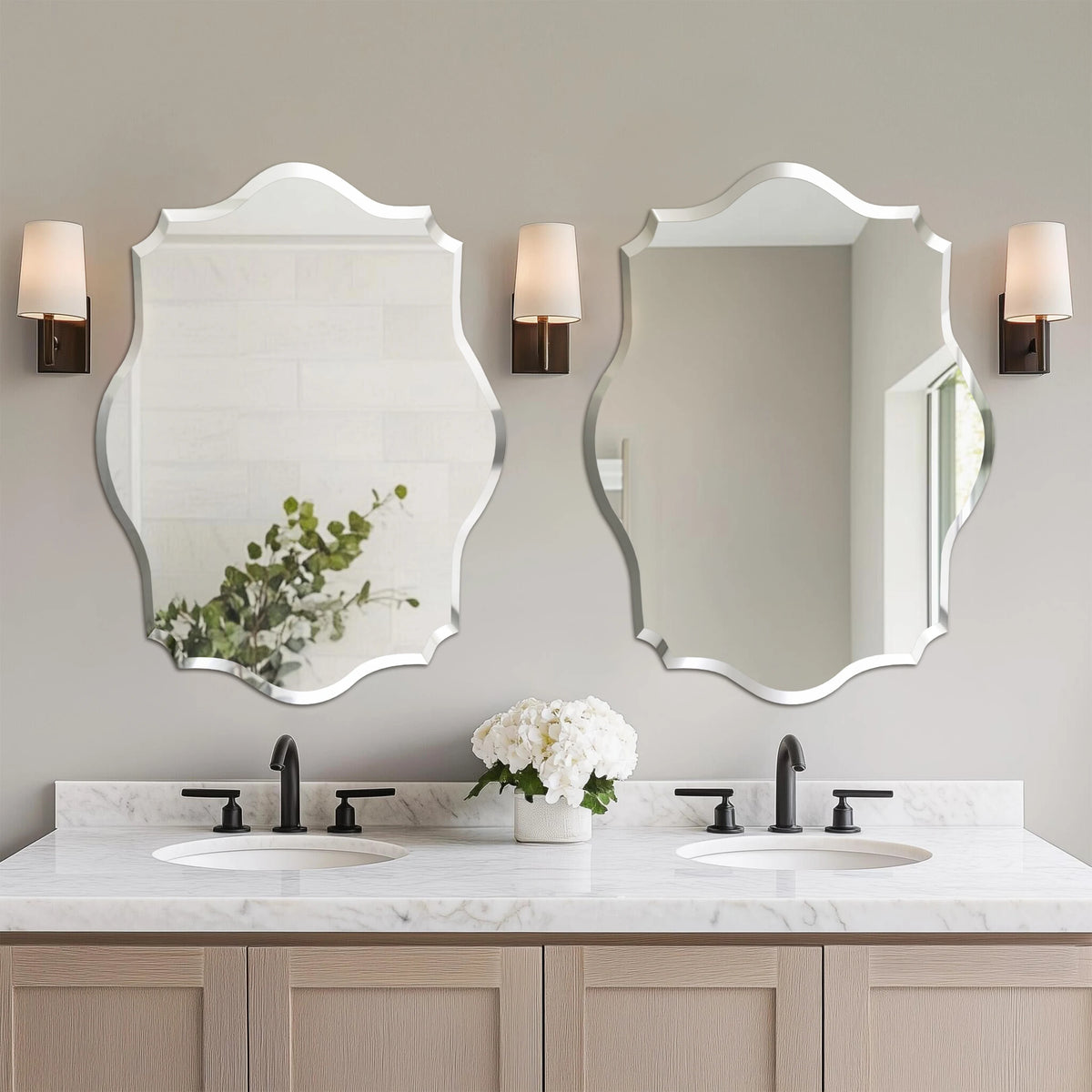 Wall Mirror, Scalloped Frameless Beveled Edge, Polished for Bathroom, Living Room, Vanity, Bedroom, Slive