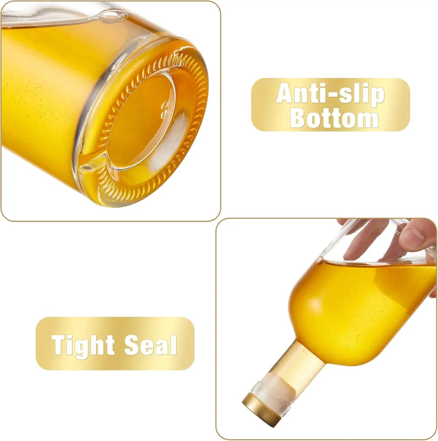 12 oz Glass Bottles with T-Top Caps, Set of 6 - Clear Heavy Base, Airtight Seal for Wine, Oil, Kombucha