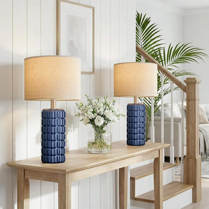 23" Modern Ceramic Table Lamp Set of 2 - Farmhouse Design with Linen Shade