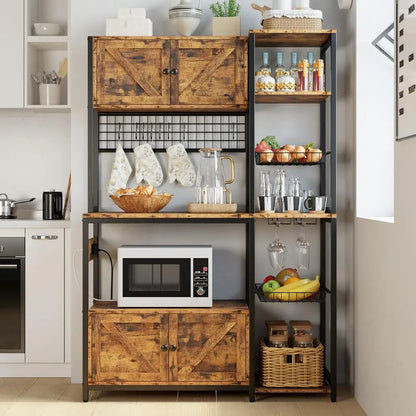 Bakers Rack with 2 Storage Cabinets and Power Outlet, Microwave Stand , Coffee Bar Cabinet