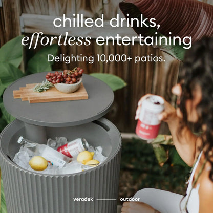 21in Outdoor Cooler Side Table, Modern, Stone-Plastic Composite,Weather Resistant