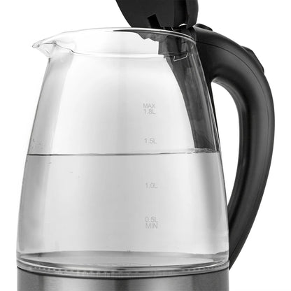 110V 1200W 1.8L Electric Glass Kettle, US Plug, Borosilicate Glass, Blue LED Auto Shut Off 360 Rotation Base
