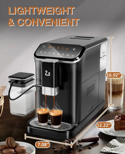 Fully Automatic Espresso Coffee Machine with Grinder,Auto Milk Frother, Auto-Cleaning for Latte/Cappuccino