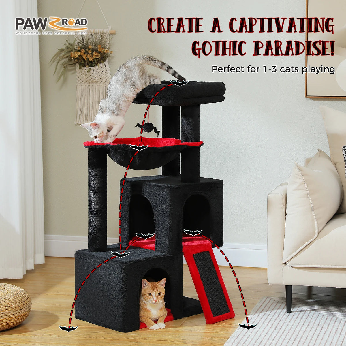 Large Cat Tree for Indoor Cats, Multi-Level Tower with Spacious Condos, Sisal Scratching Pad