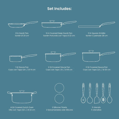 18-Piece Nonstick Cookware Set, Asphalt