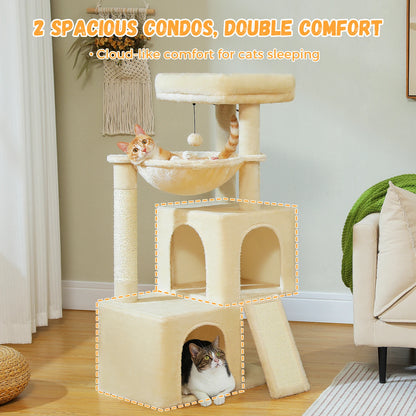 Large Cat Tree for Indoor Cats, Multi-Level Tower with Spacious Condos, Sisal Scratching Pad