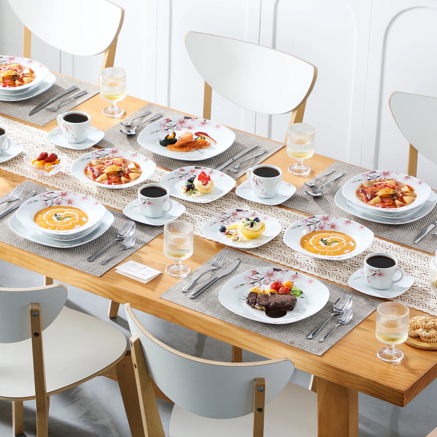 30/24/20 Pcs Porcelain Dinnerware Set, Pink Floral