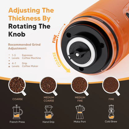Portable Electric Coffee Bean Grinder, Ceramic Core, Adjustable and Rechargeable
