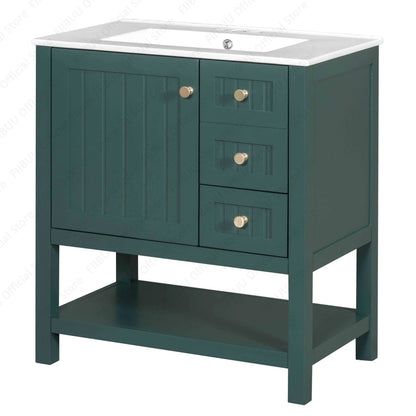 Bathroom Vanity Cabinet Combo, 30 Inch with Ceramic Sink, Soft-Close Doors, Solid Wood Frame, Waterproof for Small Bathroom Storage