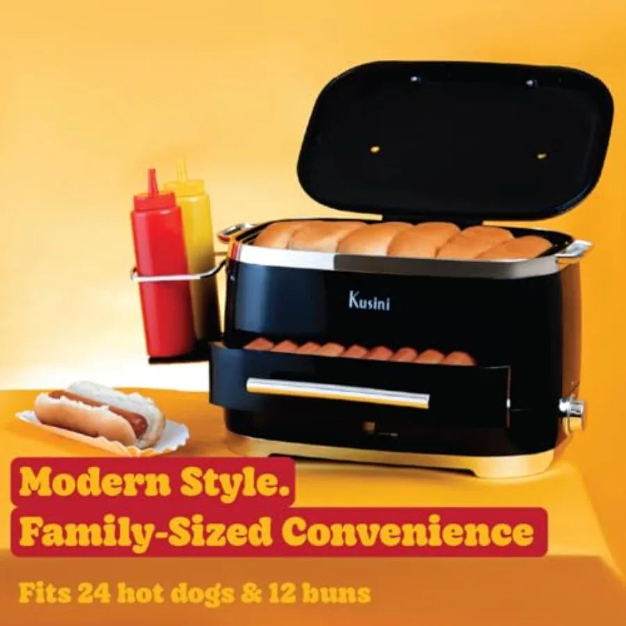 Electric Hot Dog Steamer with Bun Warmer for 24 Hot Dogs 12 Buns