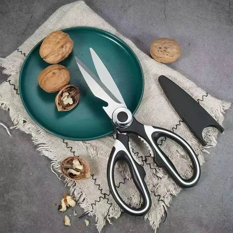 Multifunctional kitchen scissors, stainless steel