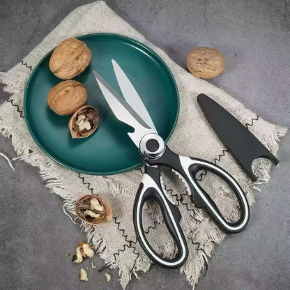 Multifunctional kitchen scissors, stainless steel